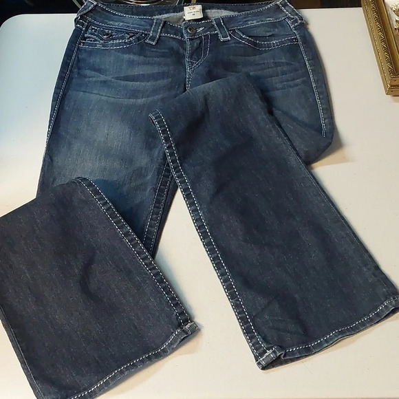 True Religion Vintage USA back flap Rhinestone Pockets Bootcut jeans 29 - Picture 1 of 11
